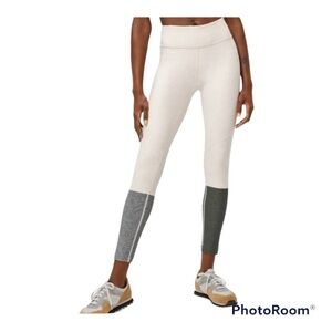 Outdoor Voices Color Block Dipped Warm Up Leggings | Tan & Green | Size Small